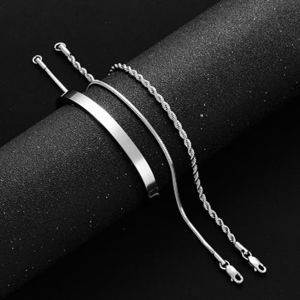 Silver Plated Men's Bracelet Set Stackable Minima… - image 7